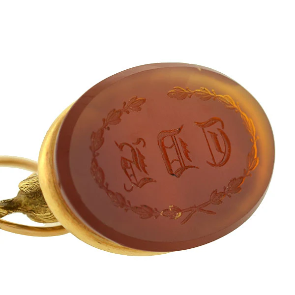 Victorian Extra Large 14kt Pointer Dog Fob with Carnelian Intaglio Seal - Image 4