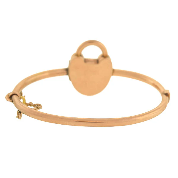 Victorian 14kt Rose Gold & Turquoise Padlock Bangle Bracelet - Image 3