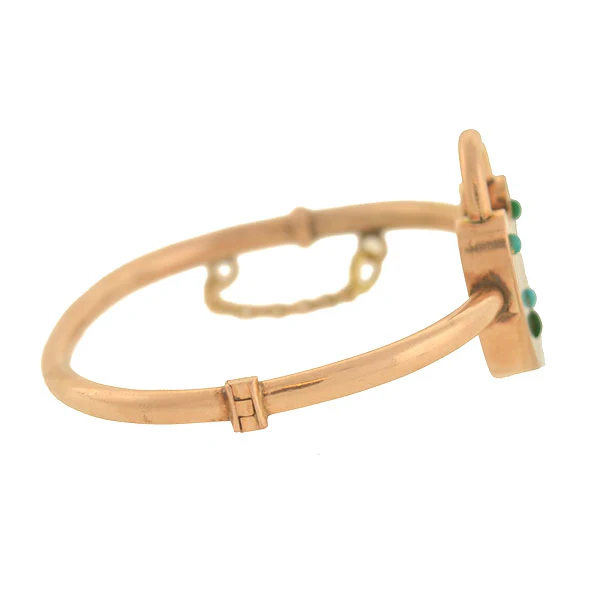 Victorian 14kt Rose Gold & Turquoise Padlock Bangle Bracelet - Image 4