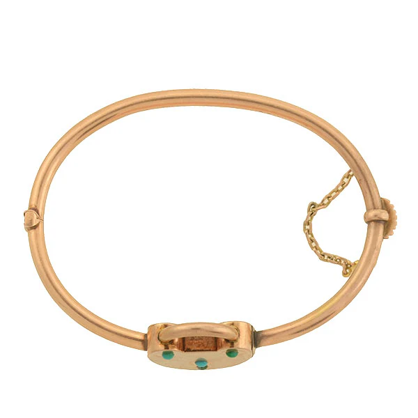 Victorian 14kt Rose Gold & Turquoise Padlock Bangle Bracelet - Image 5