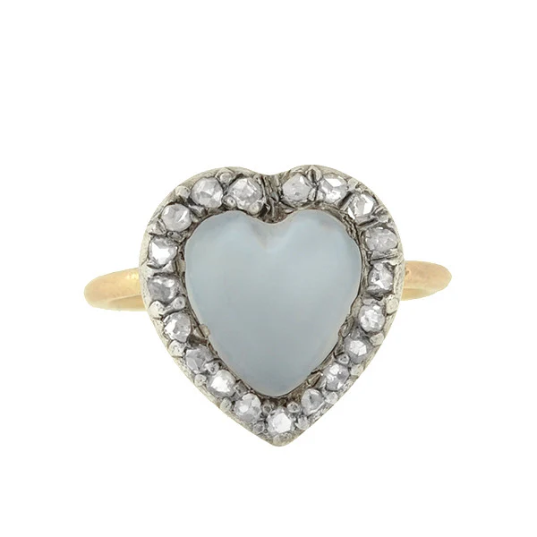 Art Nouveau 14k/Silver Moonstone & Diamond Heart Ring - Image 3