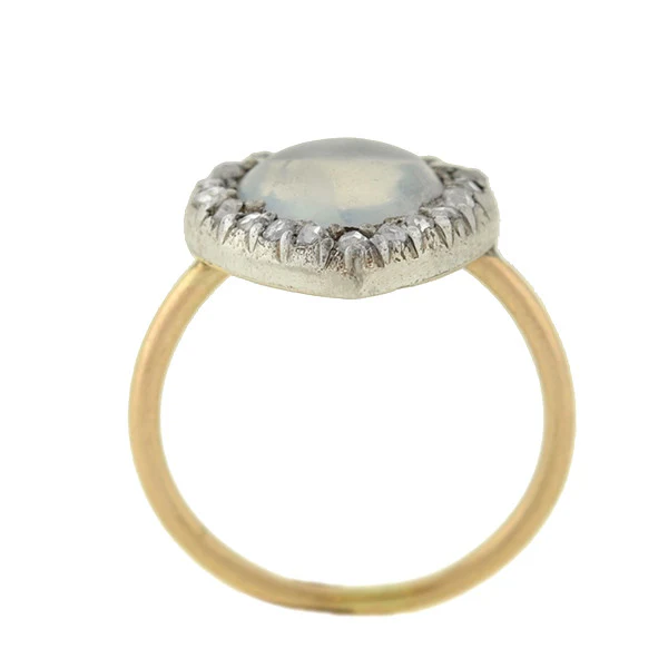 Art Nouveau 14k/Silver Moonstone & Diamond Heart Ring - Image 4