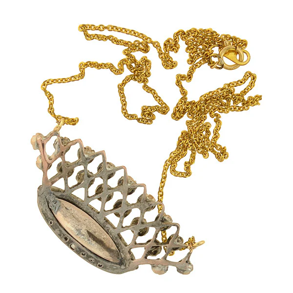 Victorian 14kt/Sterling Ruby & Rose Cut Diamond Crown Necklace - Image 5