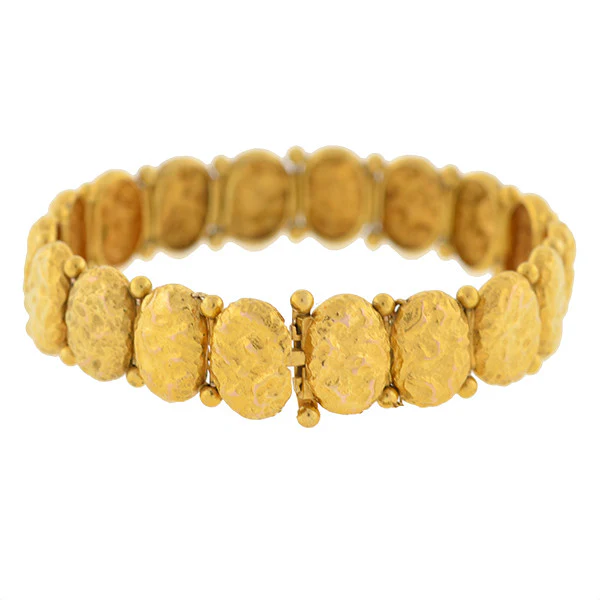 Victorian 14kt Gold Textured Button Bracelet - Image 2