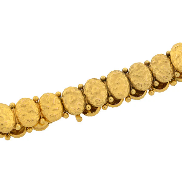 Victorian 14kt Gold Textured Button Bracelet - Image 3