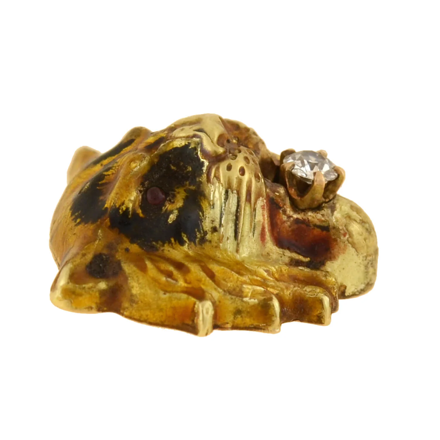 Victorian 15kt Enamel + Diamond Tiger Head Pendant - Image 4
