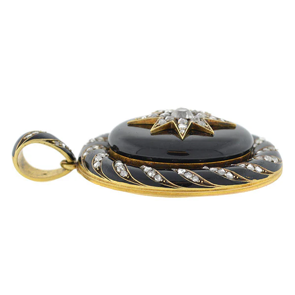 Victorian 15kt Enamel & Rose Cut Diamond Starburst Locket - Image 4