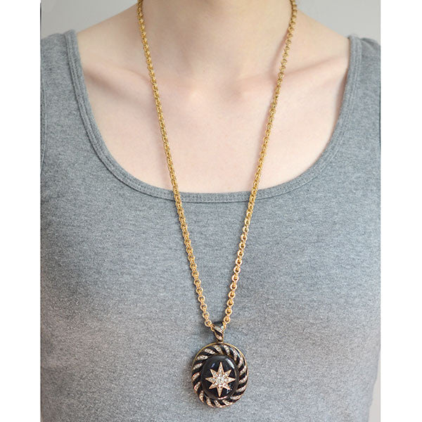 Victorian 15kt Enamel & Rose Cut Diamond Starburst Locket - Image 6