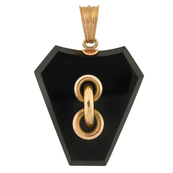 Victorian 15kt Onyx Shield & Button Hole Locket/Pendant