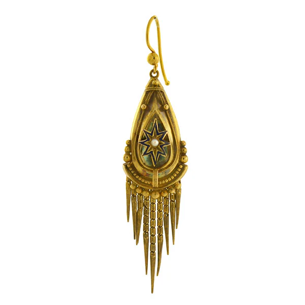 Victorian 15kt Pearl Enameled Starburst Foxtail Fringe Earrings - Image 3