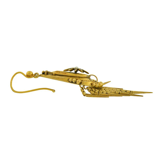 Victorian 15kt Pearl Enameled Starburst Foxtail Fringe Earrings - Image 4