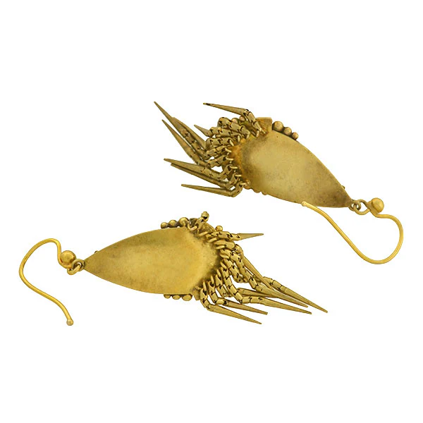 Victorian 15kt Pearl Enameled Starburst Foxtail Fringe Earrings - Image 5