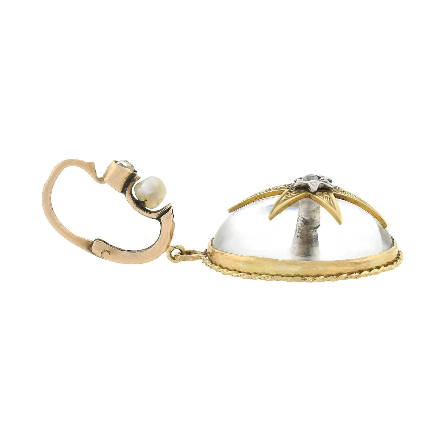 Victorian 15kt Rock Crystal, Diamond + Pearl Star Motif Earrings - Image 2