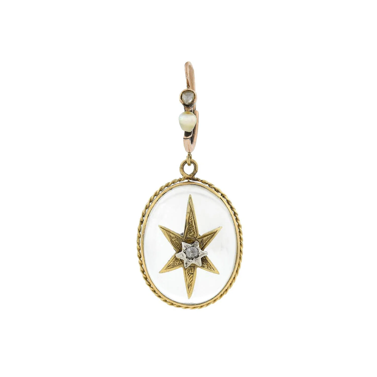 Victorian 15kt Rock Crystal, Diamond + Pearl Star Motif Earrings - Image 4
