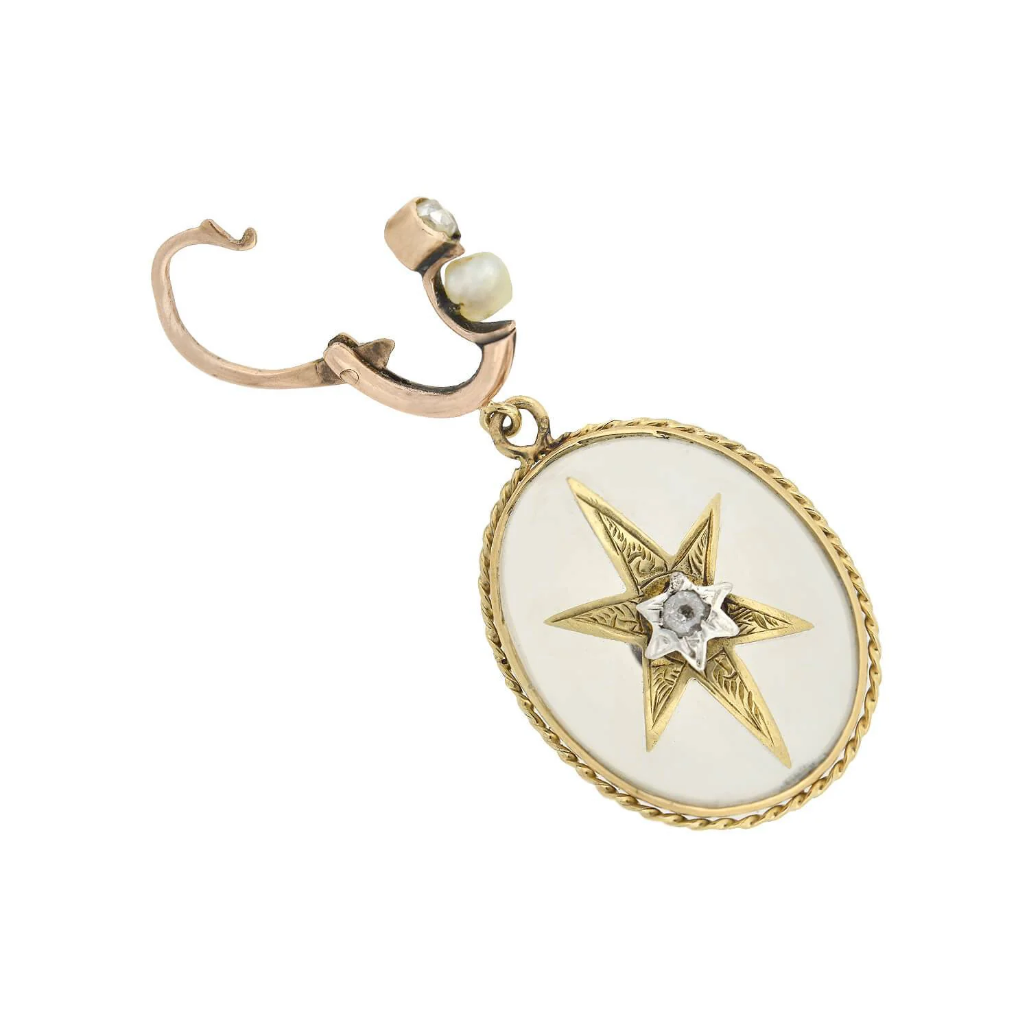 Victorian 15kt Rock Crystal, Diamond + Pearl Star Motif Earrings - Image 5