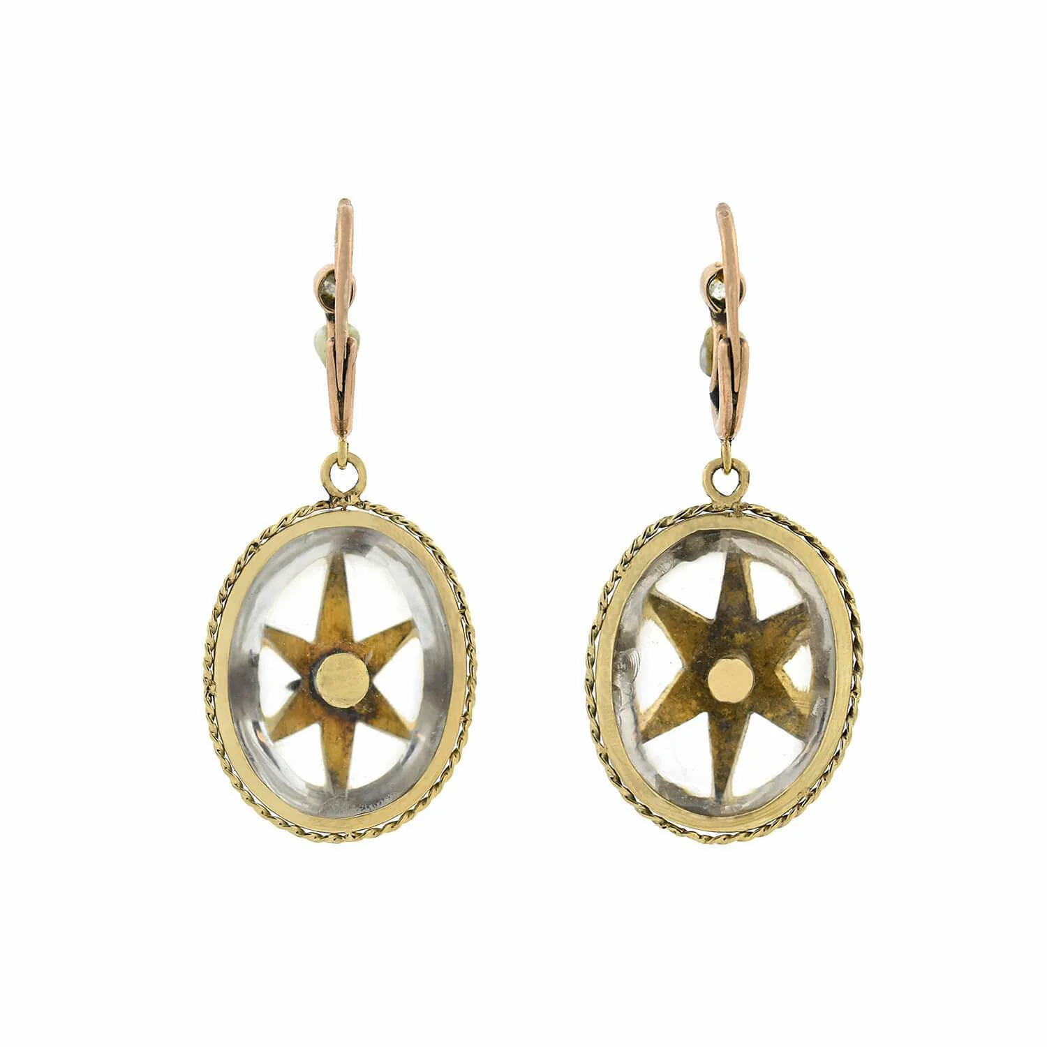 Victorian 15kt Rock Crystal, Diamond + Pearl Star Motif Earrings - Image 6