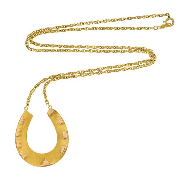 Victorian 15kt Yellow & Rose Gold Horseshoe Necklace - Image 2