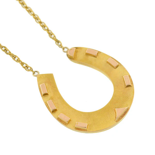 Victorian 15kt Yellow & Rose Gold Horseshoe Necklace - Image 3