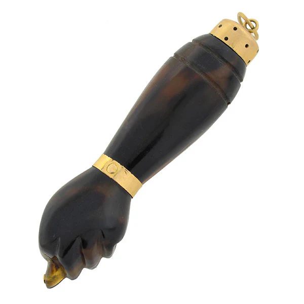 Victorian 18kt & Carved Tortoise Shell Figa Fist Pendant - Image 3
