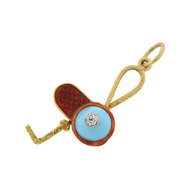 Victorian 18kt Enamel Jockey Cap & Riding Crop Charm - Image 2
