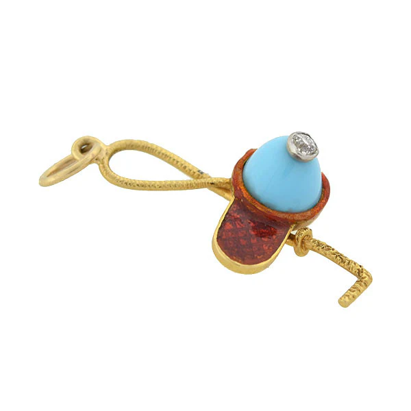 Victorian 18kt Enamel Jockey Cap & Riding Crop Charm - Image 3