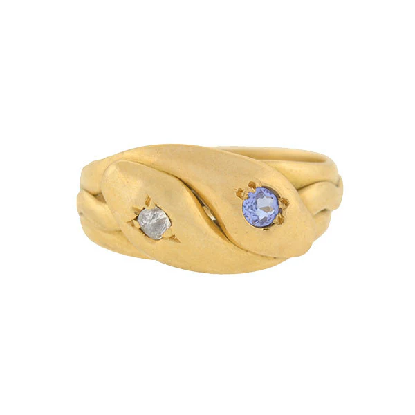 Victorian 18kt Sapphire & Diamond Double Snake Ring - Image 3