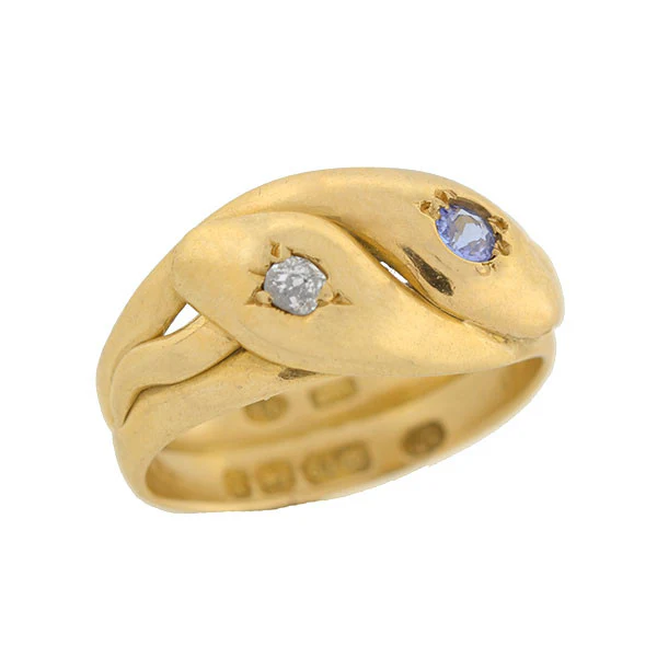 Victorian 18kt Sapphire & Diamond Double Snake Ring - Image 5