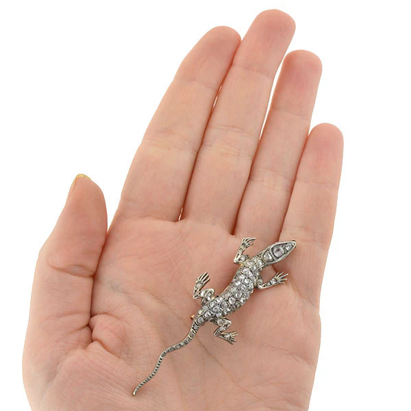 Victorian 18kt Sterling Rose Cut Diamond Salamander Pin 1ctw - Image 6