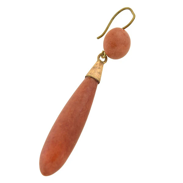 Victorian 9kt Carved Jasper Teardrop Earrings - Image 2