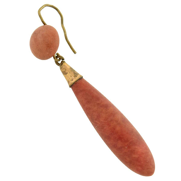 Victorian 9kt Carved Jasper Teardrop Earrings - Image 3