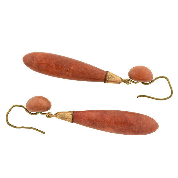 Victorian 9kt Carved Jasper Teardrop Earrings - Image 4