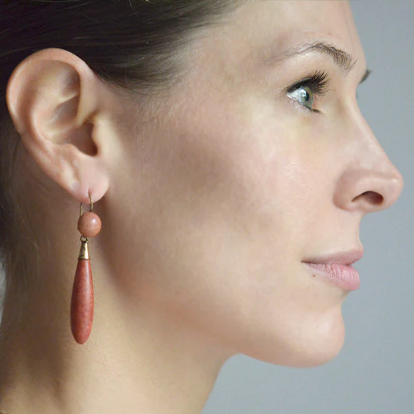 Victorian 9kt Carved Jasper Teardrop Earrings - Image 6