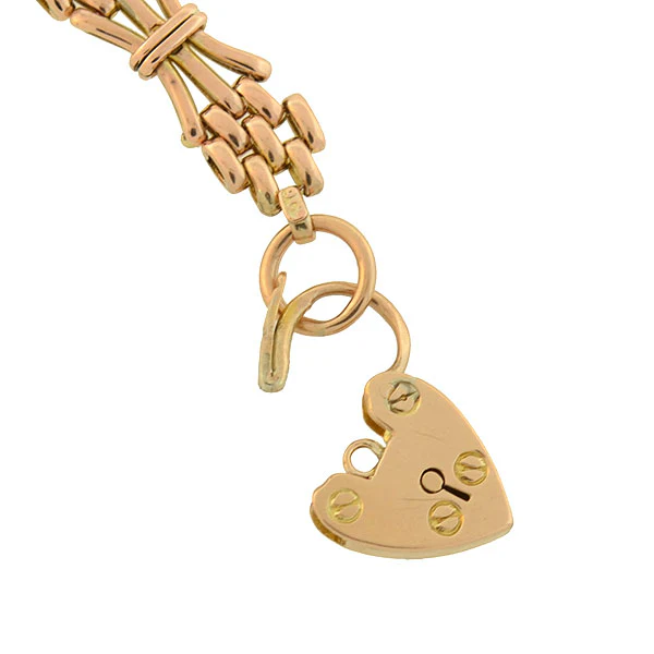 Victorian 9kt Gold Gatelink Bracelet with Padlock Heart Clasp - Image 3