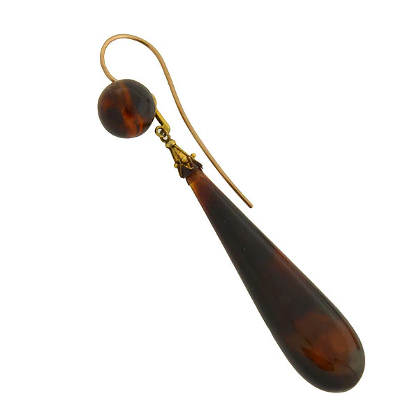 Victorian Dramatic Teardrop Tortoise Shell Earrings - Image 2