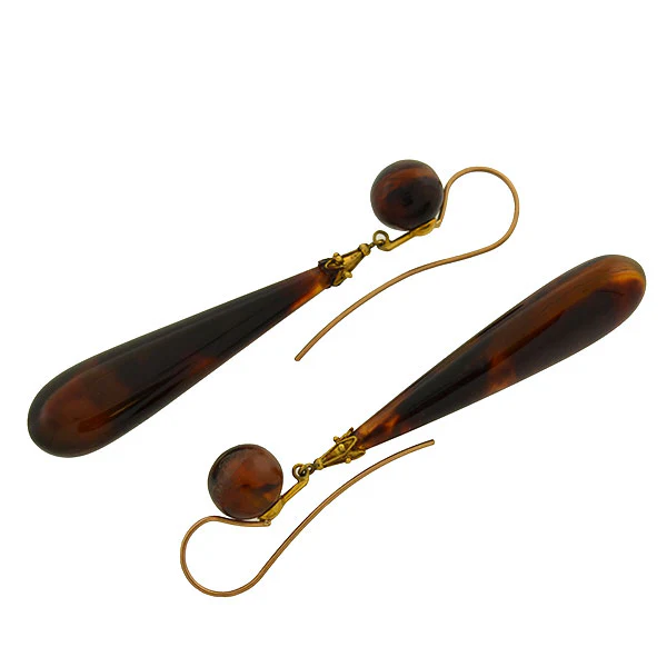 Victorian Dramatic Teardrop Tortoise Shell Earrings - Image 5