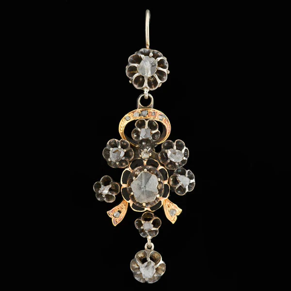 Victorian Dramatic Silver & 14kt Rose Cut Earrings - Image 3