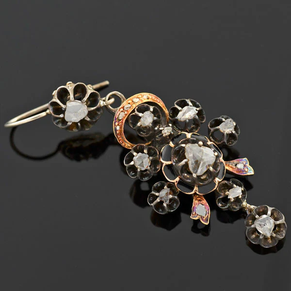 Victorian Dramatic Silver & 14kt Rose Cut Earrings - Image 4
