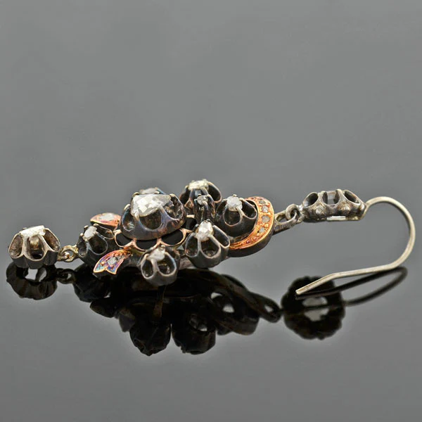 Victorian Dramatic Silver & 14kt Rose Cut Earrings - Image 5