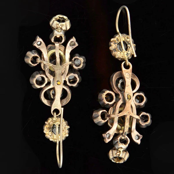 Victorian Dramatic Silver & 14kt Rose Cut Earrings - Image 6
