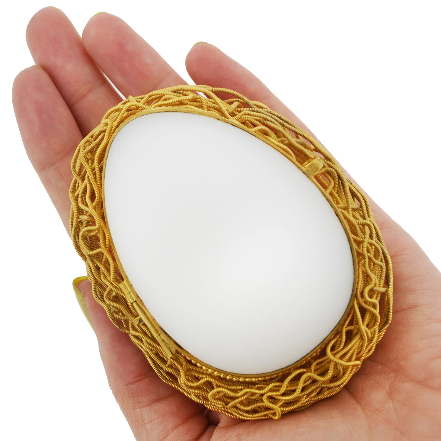 Victorian French Brass Gilt + White Satin Opaline Glass "Egg in Nest" Box - Image 5