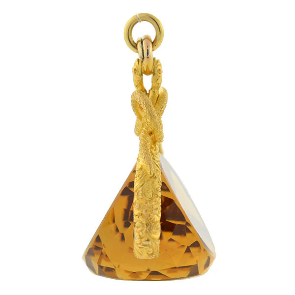 Victorian Huge 18kt Faceted Citrine & Snake Spinner Fob - Image 2