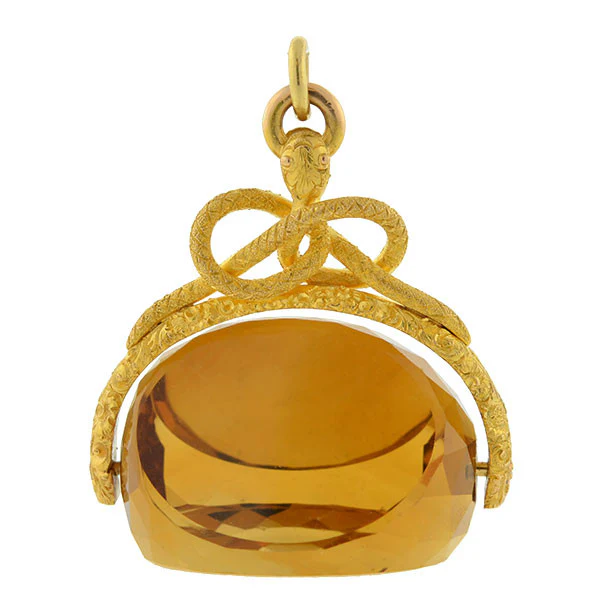 Victorian Huge 18kt Faceted Citrine & Snake Spinner Fob - Image 3