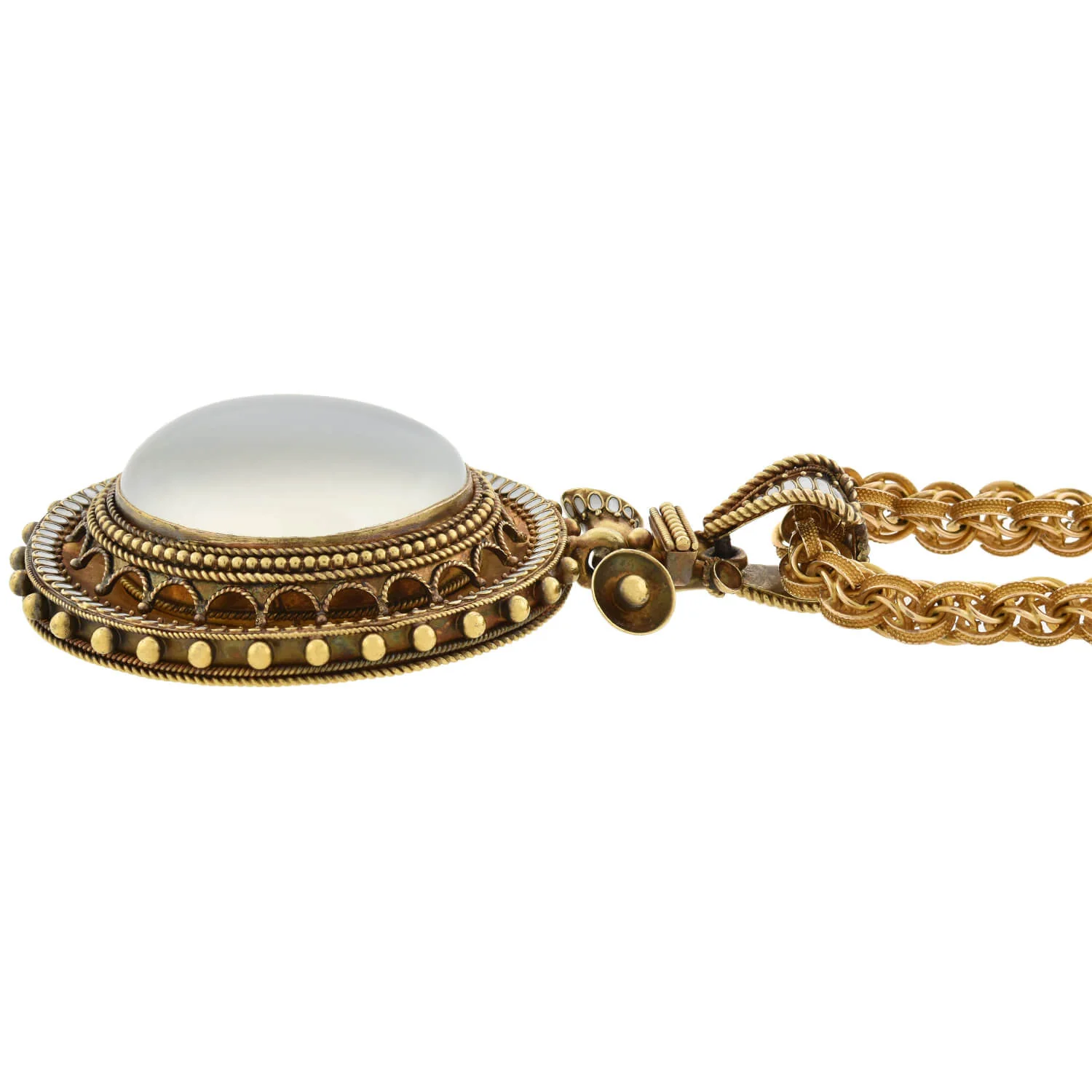 Victorian Large 18kt Enameled + Moonstone Pendant Necklace - Image 4