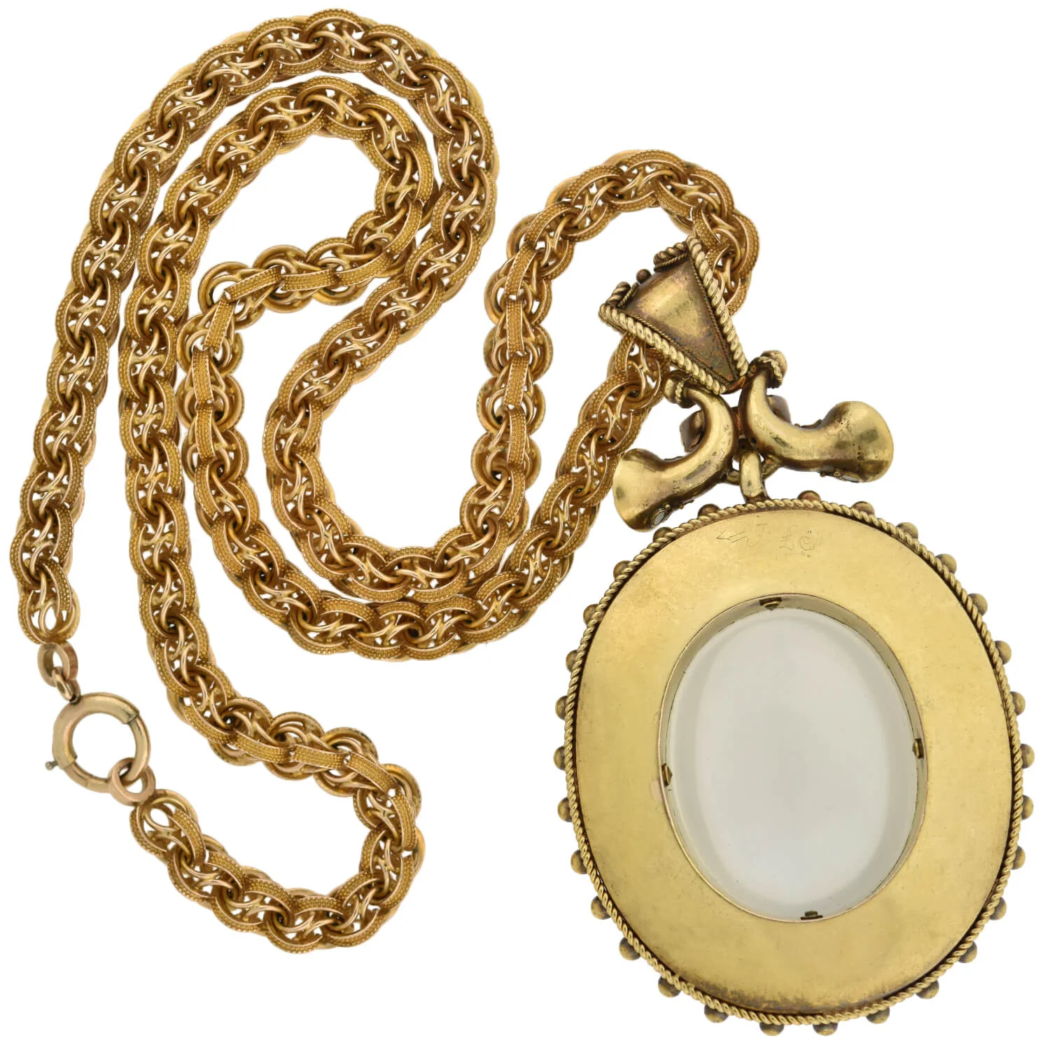 Victorian Large 18kt Enameled + Moonstone Pendant Necklace - Image 5