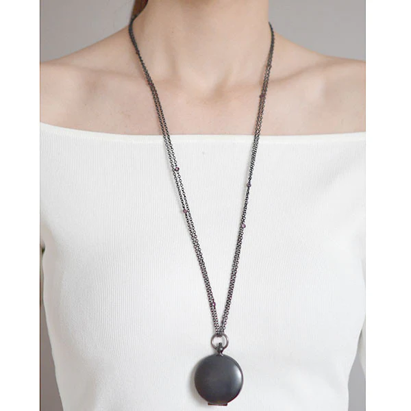 Victorian Large Gunmetal Mirrored Locket - Image 7