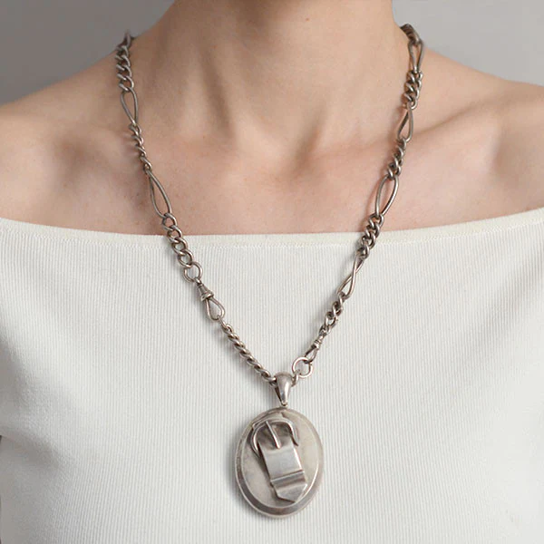 Victorian Large Sterling 3-Dimensional Buckle Locket - Image 7