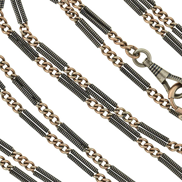 Victorian Long Niello Striped Double Bar Link Chain 56" - Image 2