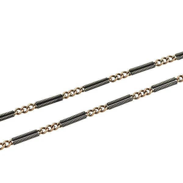 Victorian Long Niello Striped Double Bar Link Chain 56" - Image 3