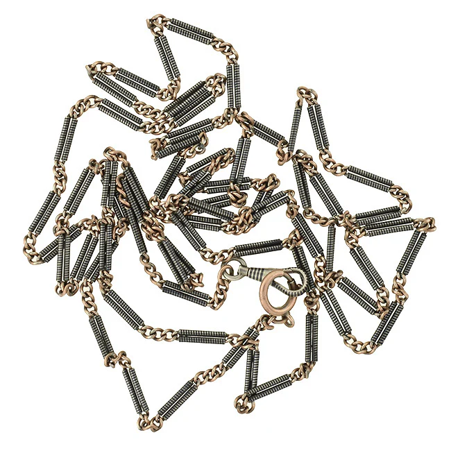 Victorian Long Niello Striped Double Bar Link Chain 56" - Image 6
