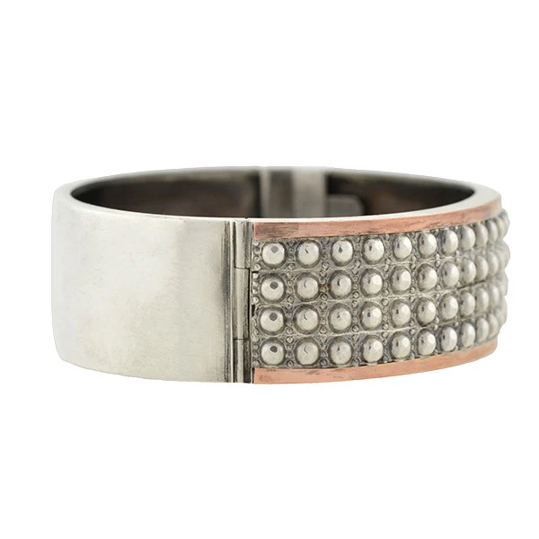 Victorian Mixed Metals Raised Beadwork Bangle Bracelet - Image 4